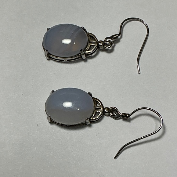 Sterling Silver Blue Lace Agate Dangle Earrings. 1.25 inches long - Picture 5 of 7